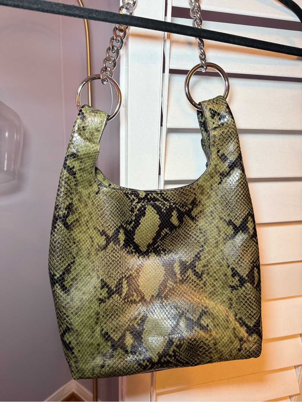 NWT | Rebecca Minkoff Karlie Chain Snake-Embossed Shoulder Bag | Sz OS